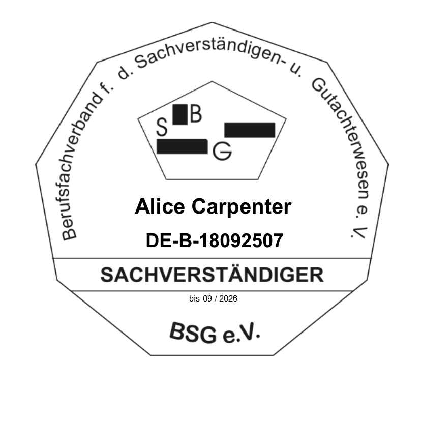 BSG e.V. Sachverst&auml;ndiger, Alice Carpenter, DE-B-18092507